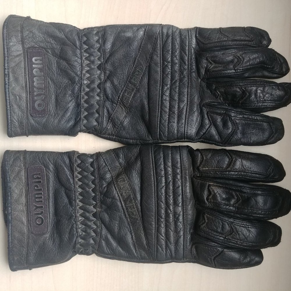 Olympia Black Leather Motorcycle Gloves Size Large